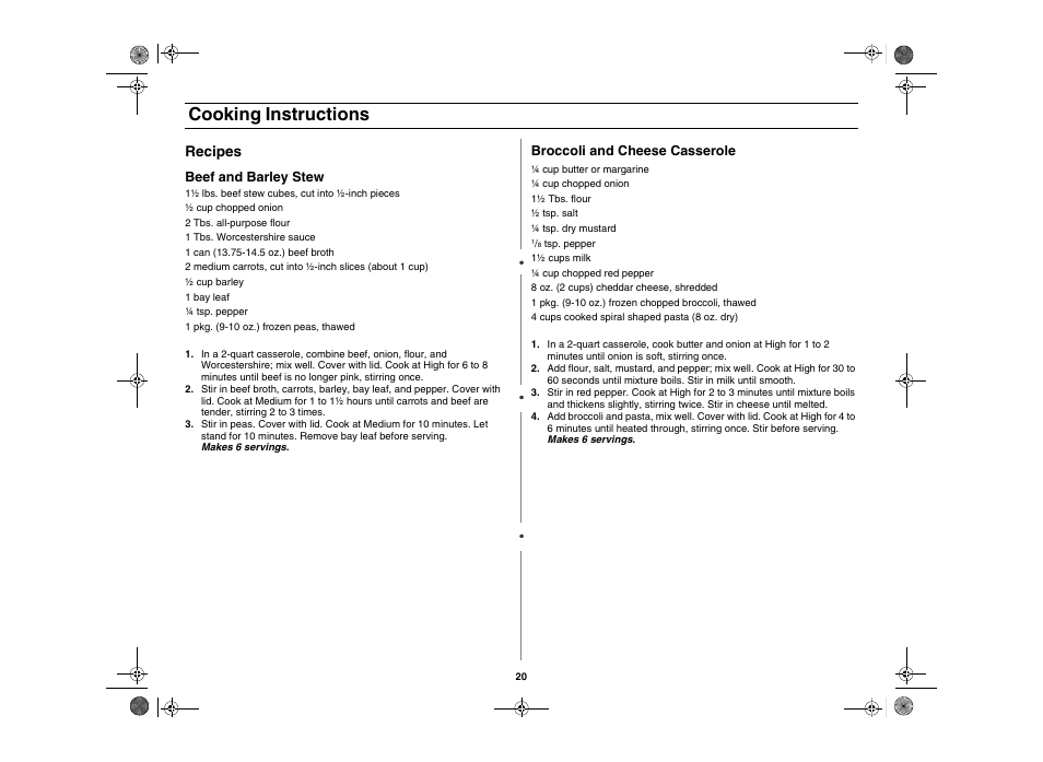 Cooking instructions, Recipes | Amana AMC5101AAS User Manual | Page 20 / 25