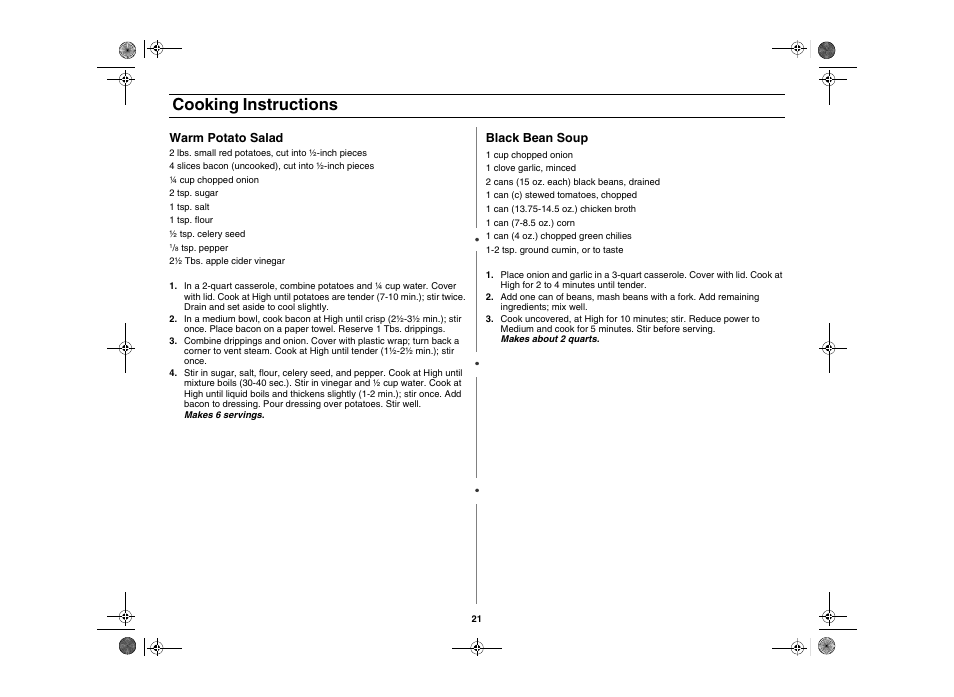 Cooking instructions | Amana AMC5101AAS User Manual | Page 21 / 25