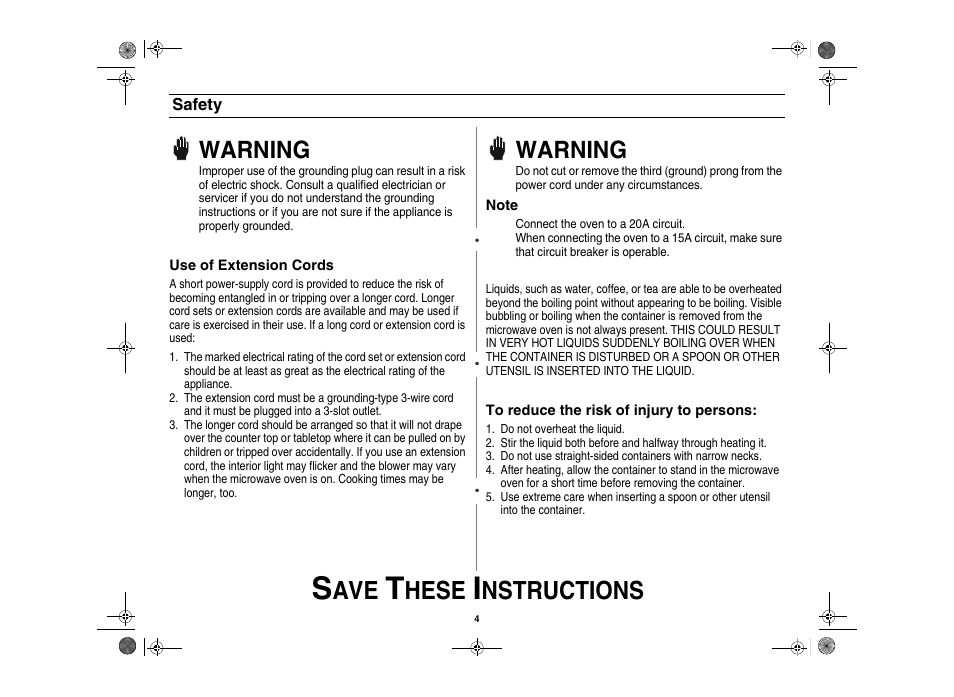 Hese, Nstructions, Warning | Amana AMC5101AAS User Manual | Page 4 / 25