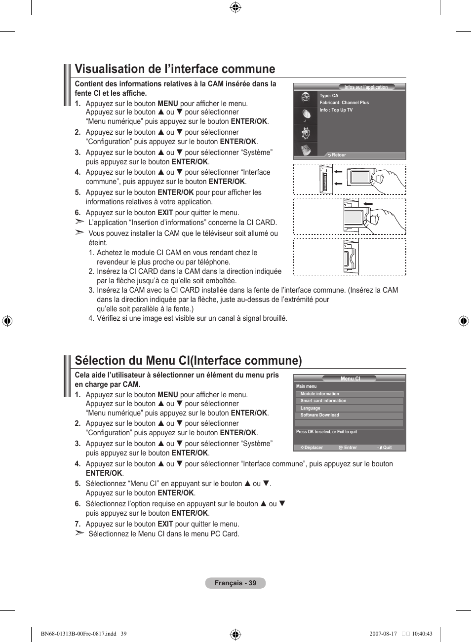 Visualisation de l’interface commune, Sélection du menu ci(interface commune) | Samsung LE52F96BD User Manual | Page 105 / 516