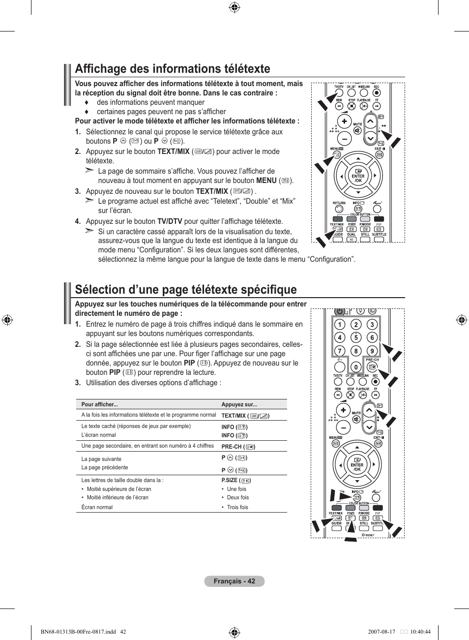 Affichage des informations télétexte, Sélection d’une page télétexte spécifique | Samsung LE52F96BD User Manual | Page 108 / 516