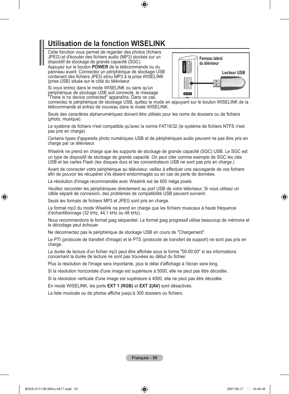 Utilisation de la fonction wiselink | Samsung LE52F96BD User Manual | Page 116 / 516