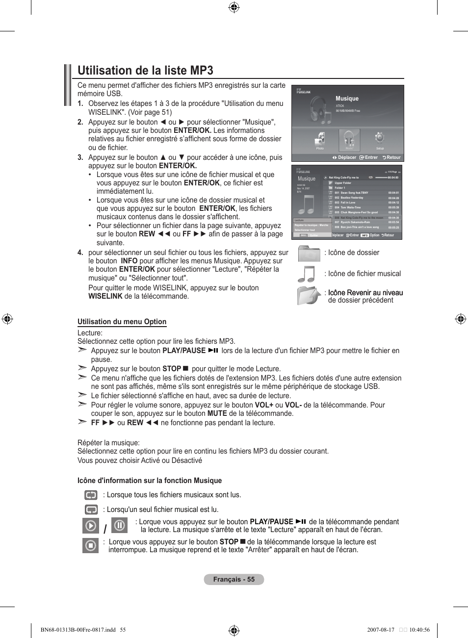 Utilisation de la liste mp | Samsung LE52F96BD User Manual | Page 121 / 516