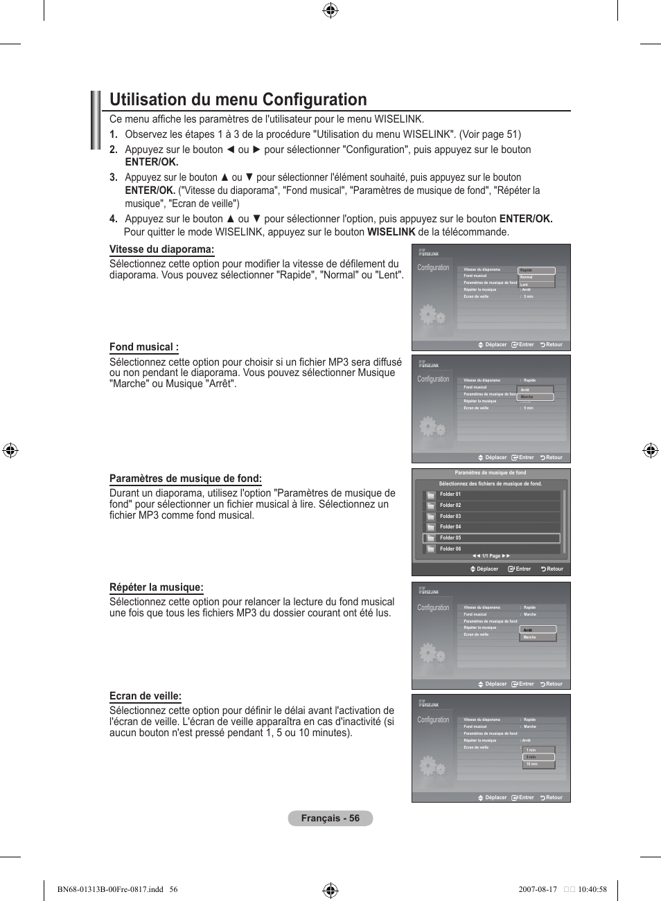 Utilisation du menu configuration, Français - 5 | Samsung LE52F96BD User Manual | Page 122 / 516