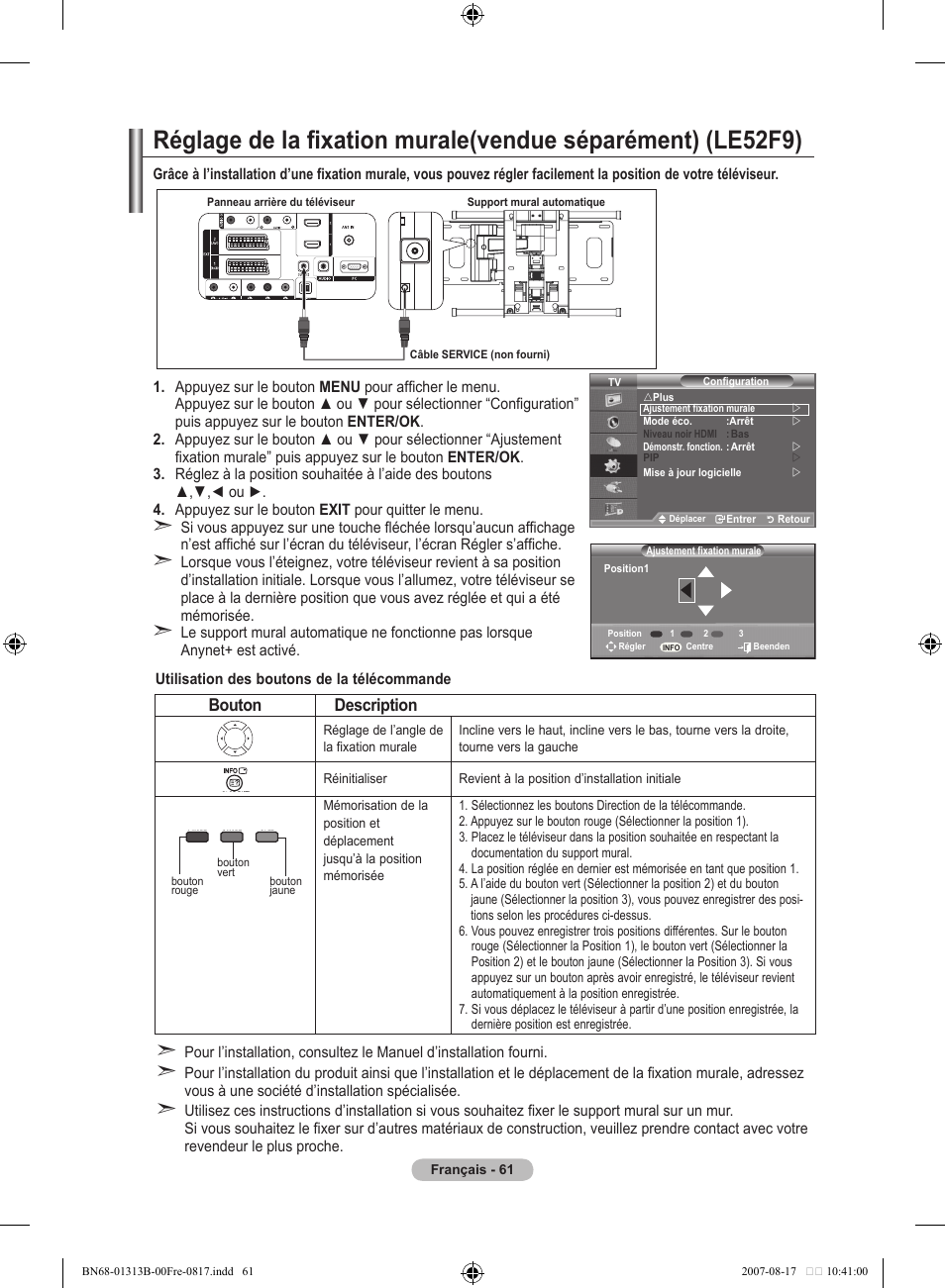 Bouton description | Samsung LE52F96BD User Manual | Page 127 / 516