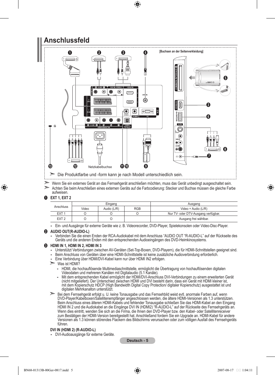 Anschlussfeld | Samsung LE52F96BD User Manual | Page 135 / 516