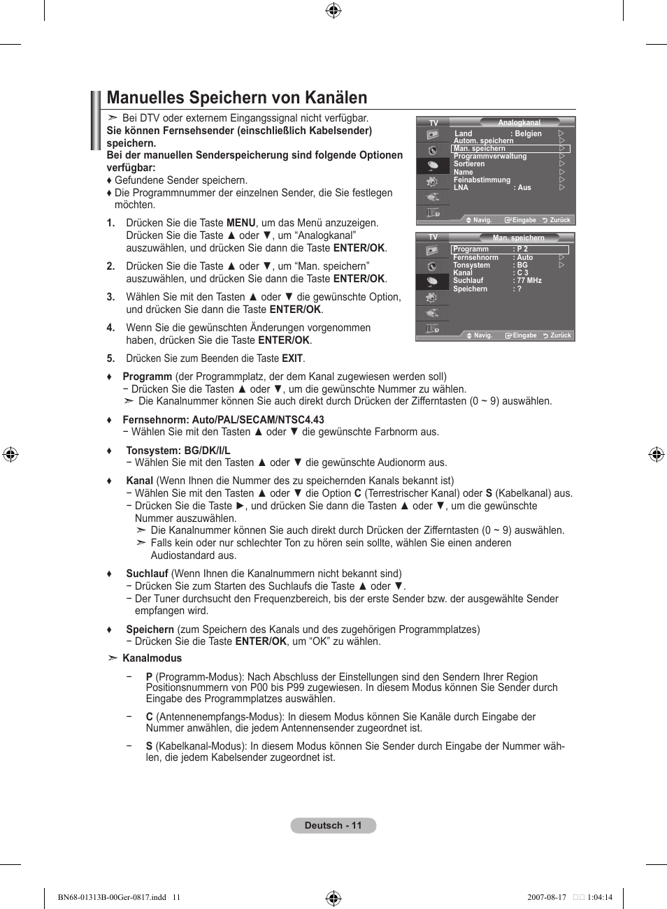 Manuelles speichern von kanälen | Samsung LE52F96BD User Manual | Page 141 / 516