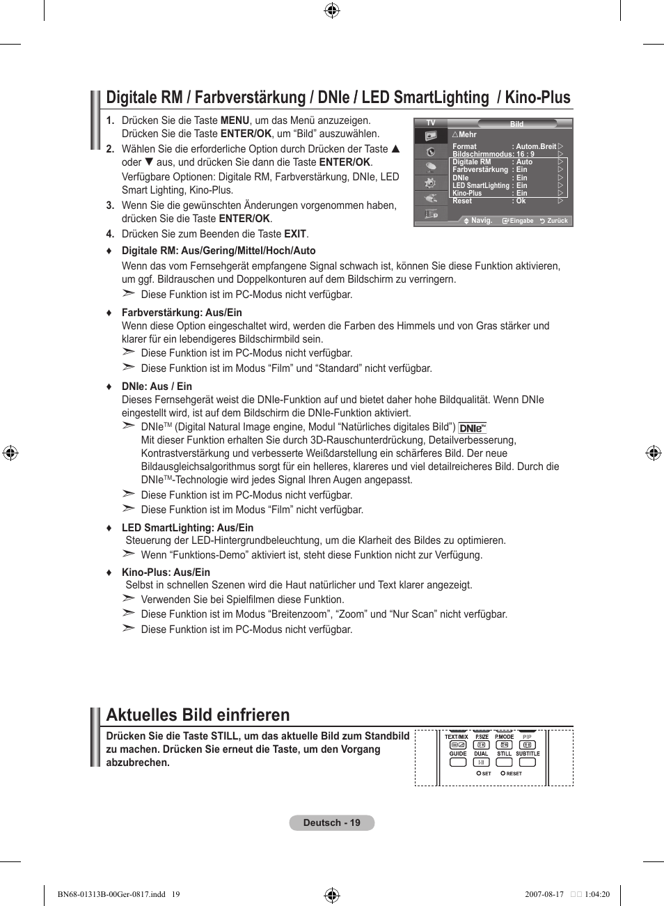 Aktuelles bild einfrieren | Samsung LE52F96BD User Manual | Page 149 / 516