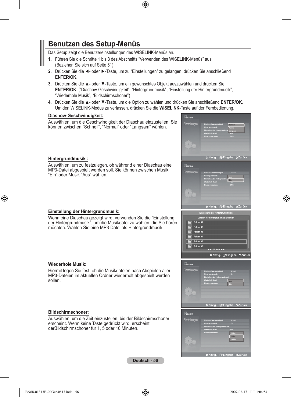 Benutzen des setup-menüs, Deutsch - 5 | Samsung LE52F96BD User Manual | Page 186 / 516