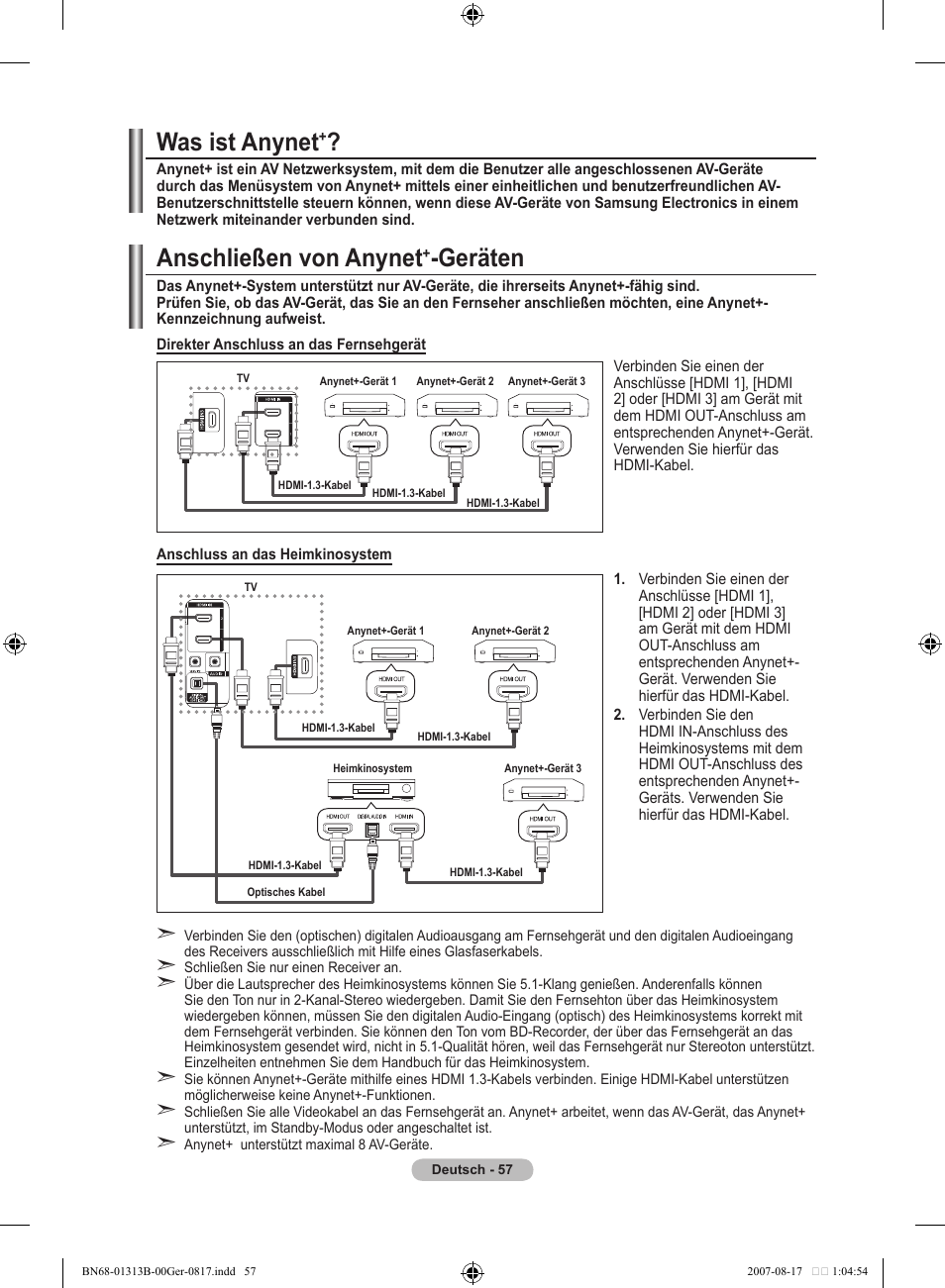 Was ist anynet, Anschließen von anynet, Geräten | Samsung LE52F96BD User Manual | Page 187 / 516