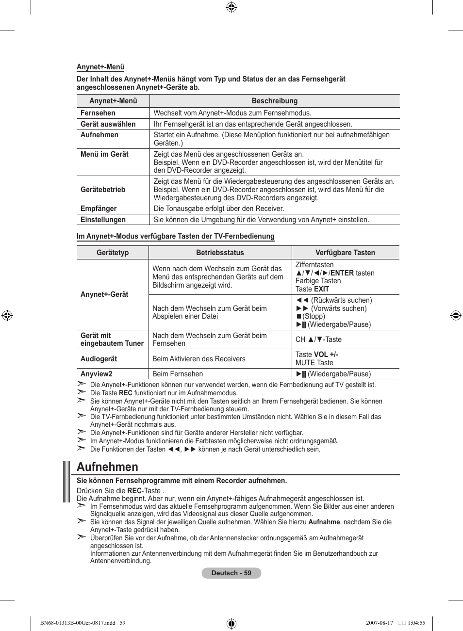 Aufnehmen | Samsung LE52F96BD User Manual | Page 189 / 516