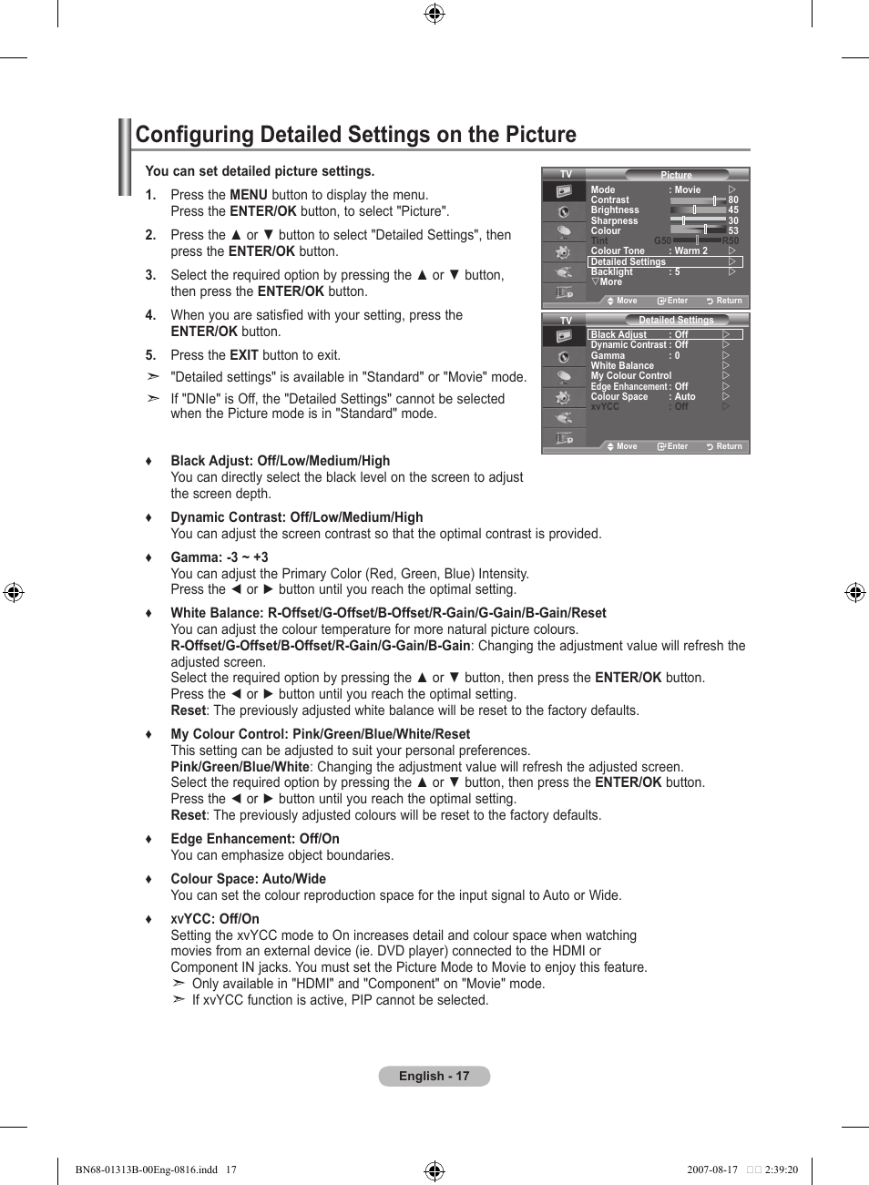 Configuring detailed settings on the picture | Samsung LE52F96BD User Manual | Page 19 / 516