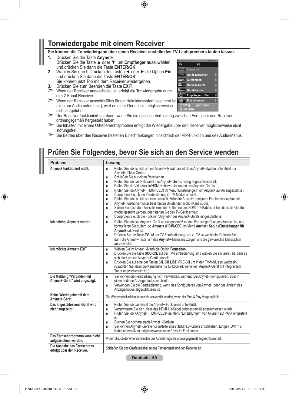 Tonwiedergabe mit einem receiver | Samsung LE52F96BD User Manual | Page 190 / 516