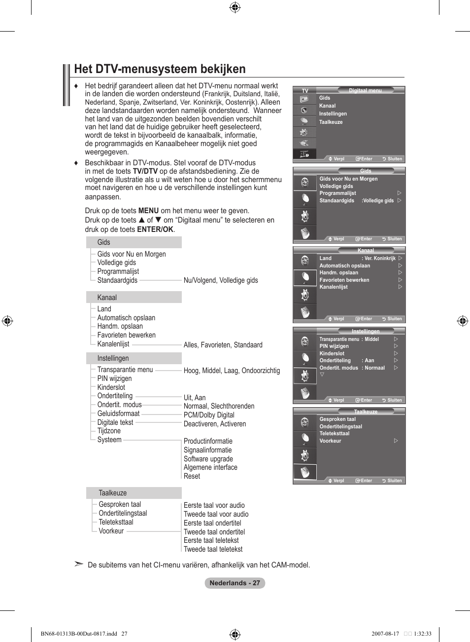 Het dtv-menusysteem bekijken | Samsung LE52F96BD User Manual | Page 221 / 516