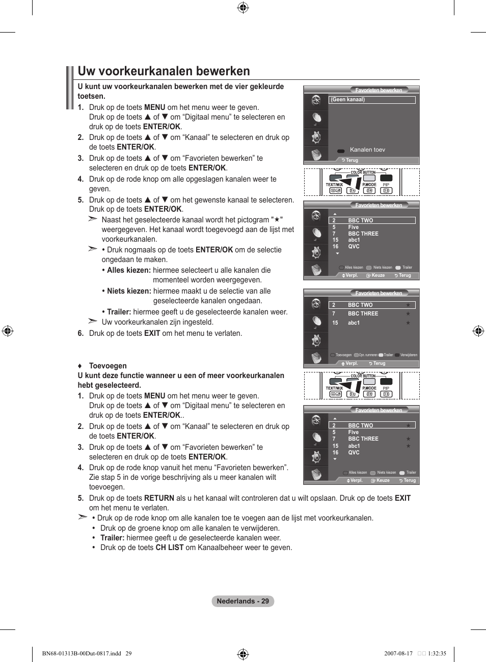 Uw voorkeurkanalen bewerken | Samsung LE52F96BD User Manual | Page 223 / 516