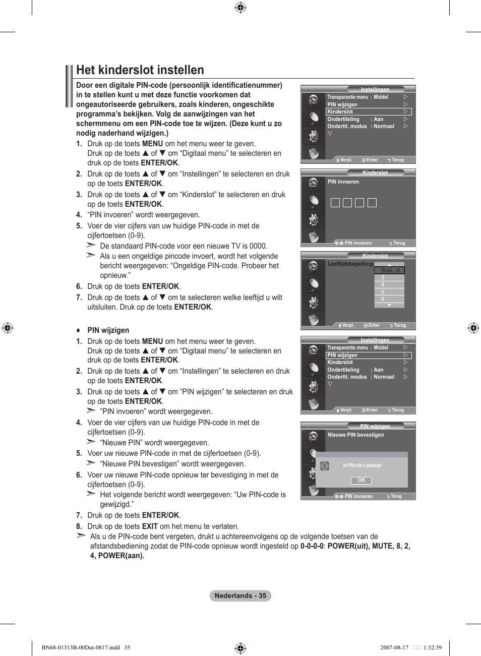 Het kinderslot instellen | Samsung LE52F96BD User Manual | Page 229 / 516