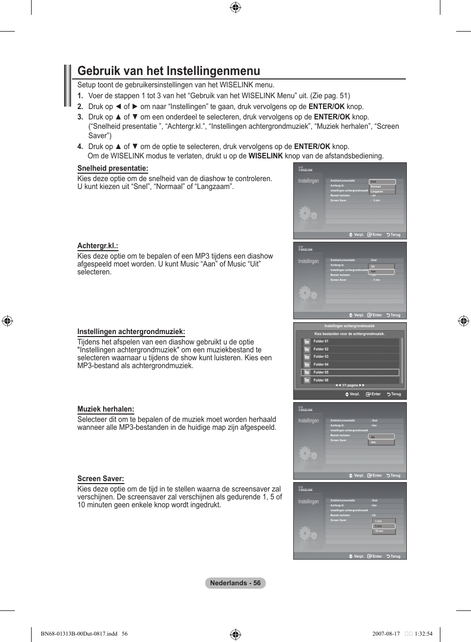 Gebruik van het instellingenmenu, Nederlands - 5 | Samsung LE52F96BD User Manual | Page 250 / 516