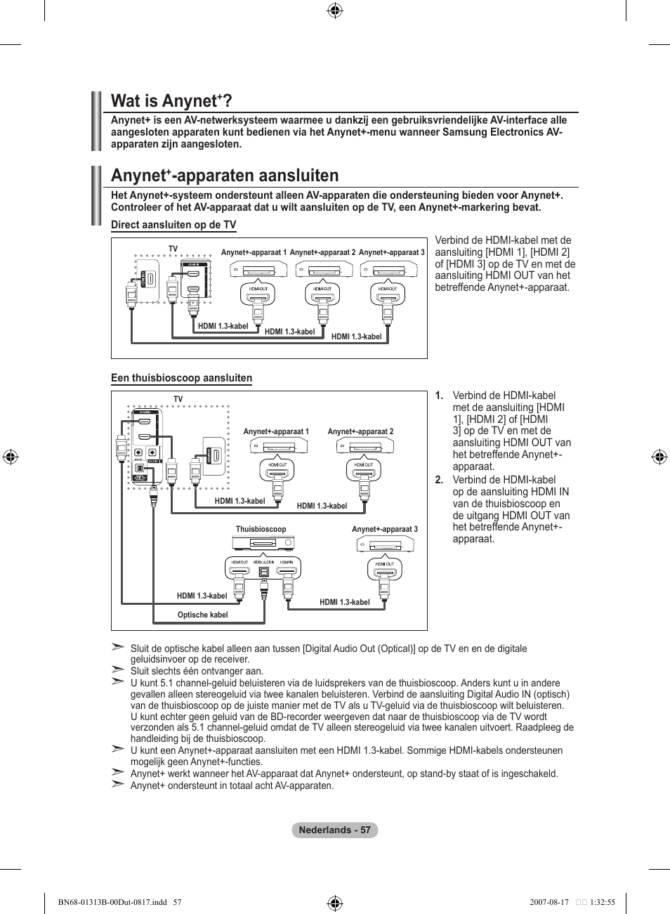 Wat is anynet, Anynet, Apparaten aansluiten | Samsung LE52F96BD User Manual | Page 251 / 516