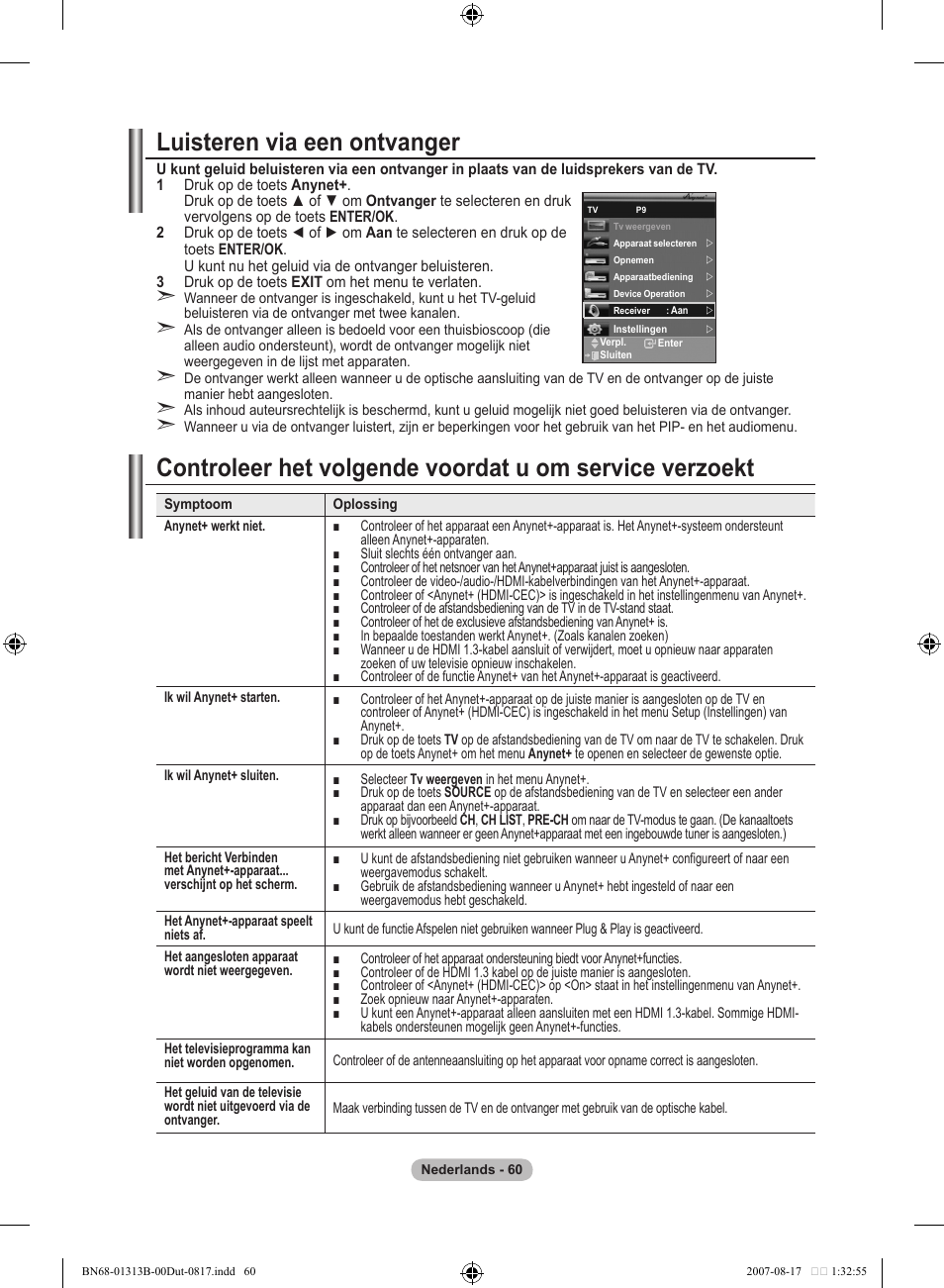 Luisteren via een ontvanger | Samsung LE52F96BD User Manual | Page 254 / 516