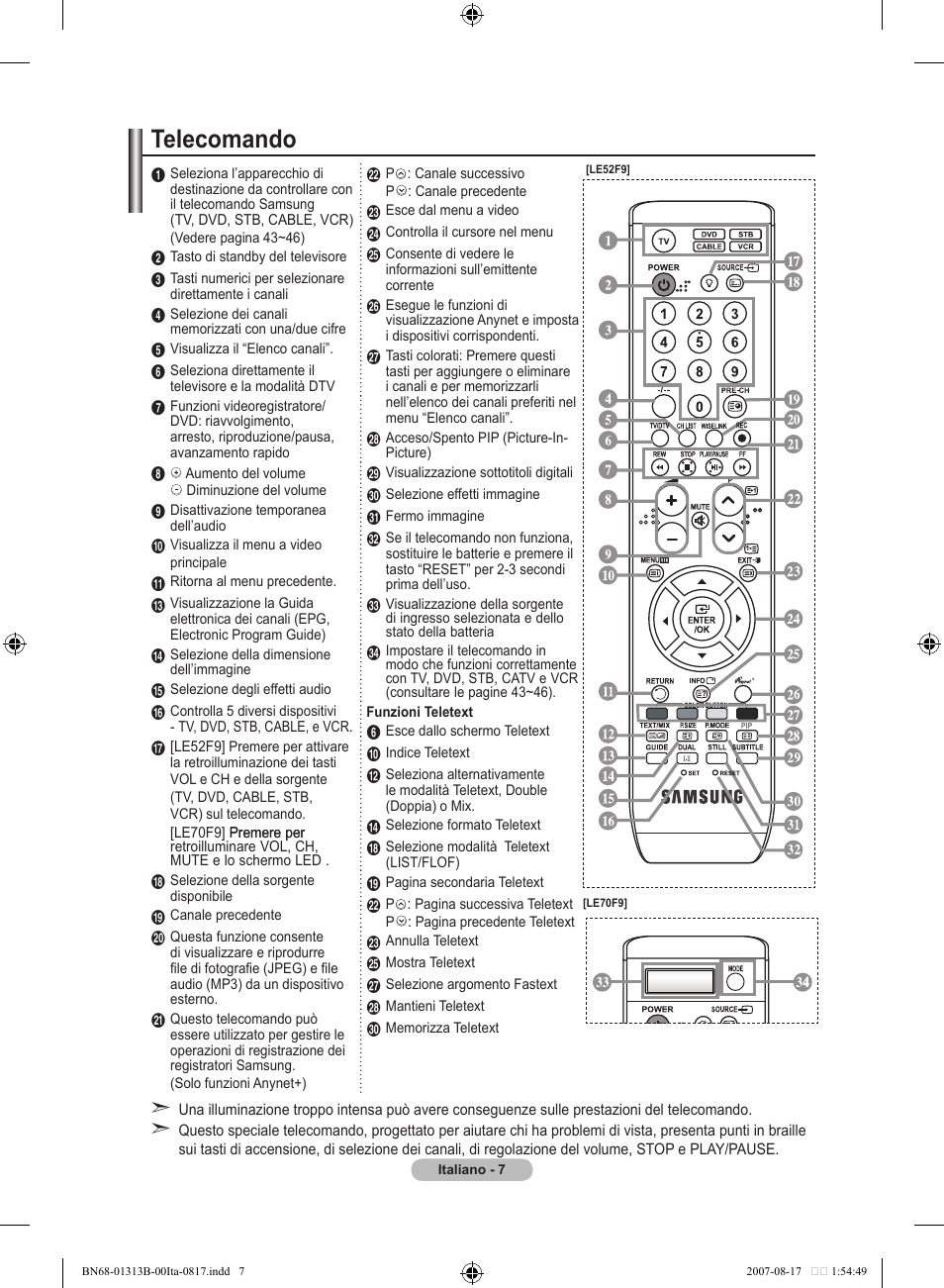 Telecomando | Samsung LE52F96BD User Manual | Page 265 / 516