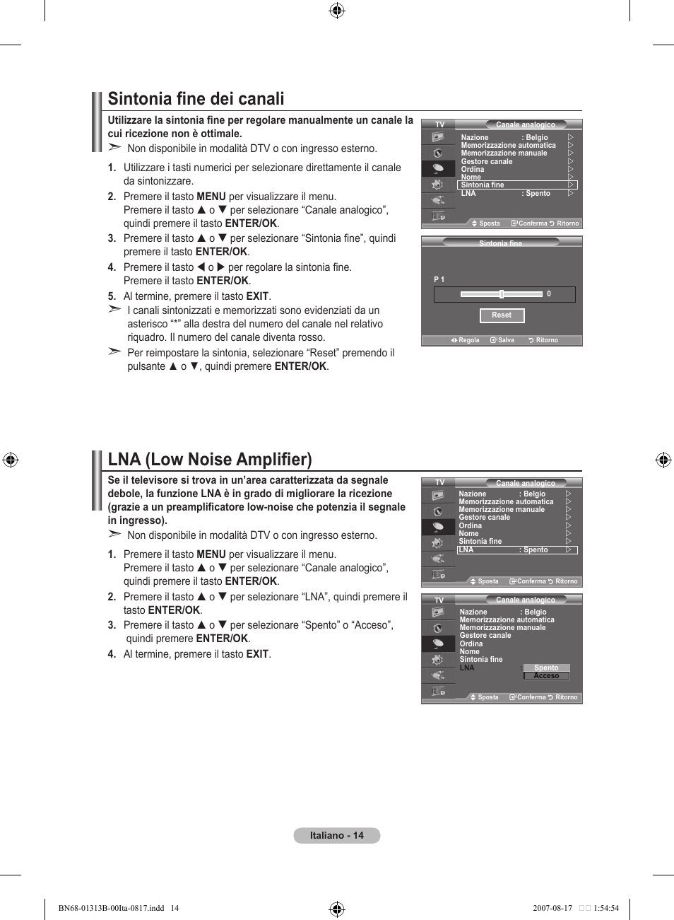 Sintonia fine dei canali, Lna (low noise amplifier) | Samsung LE52F96BD User Manual | Page 272 / 516