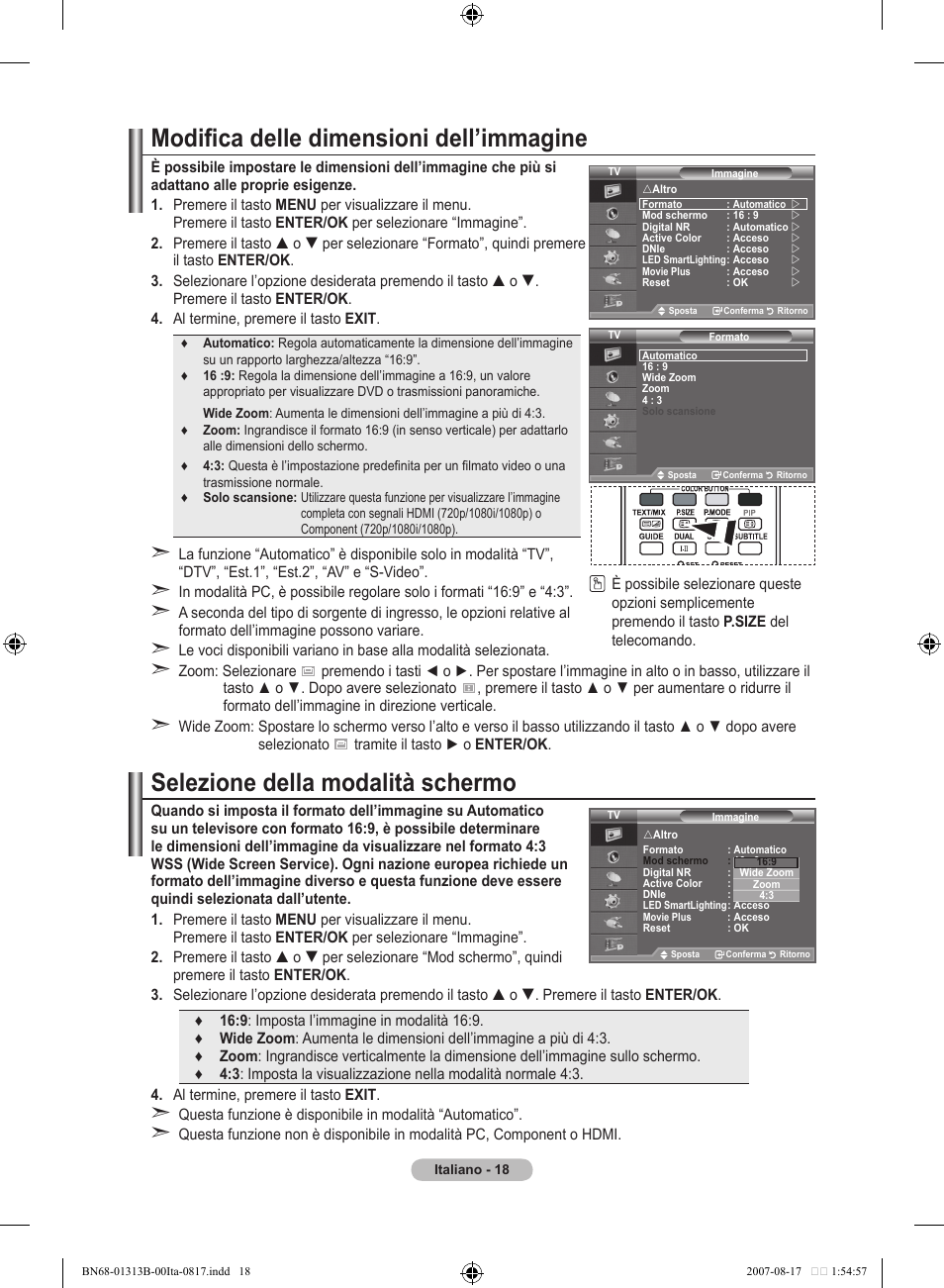 Modifica delle dimensioni dell’immagine, Selezione della modalità schermo | Samsung LE52F96BD User Manual | Page 276 / 516