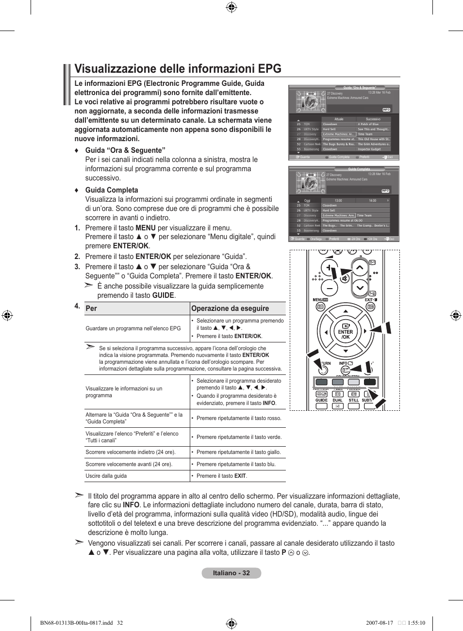 Visualizzazione delle informazioni epg | Samsung LE52F96BD User Manual | Page 290 / 516