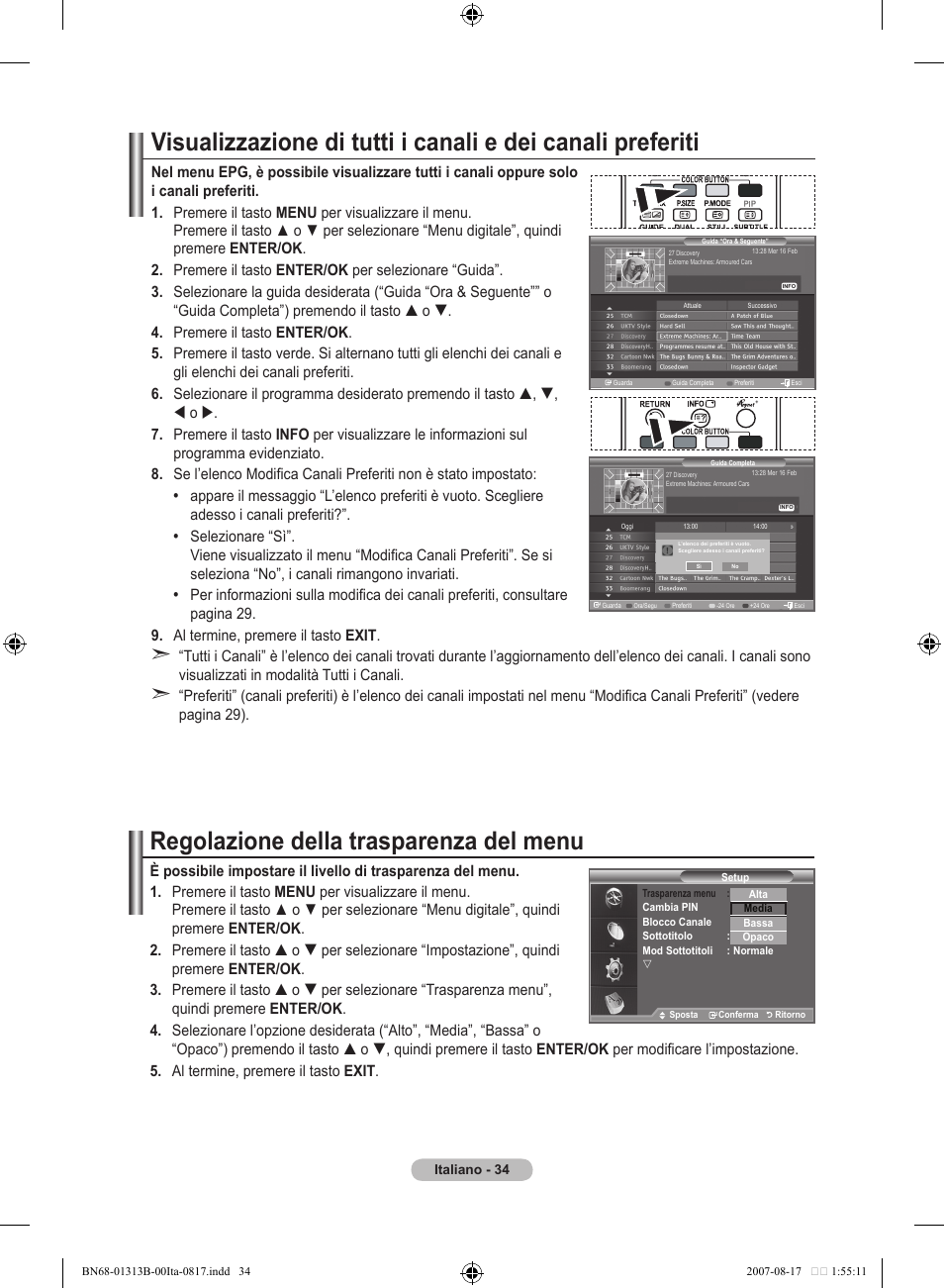 Regolazione della trasparenza del menu | Samsung LE52F96BD User Manual | Page 292 / 516