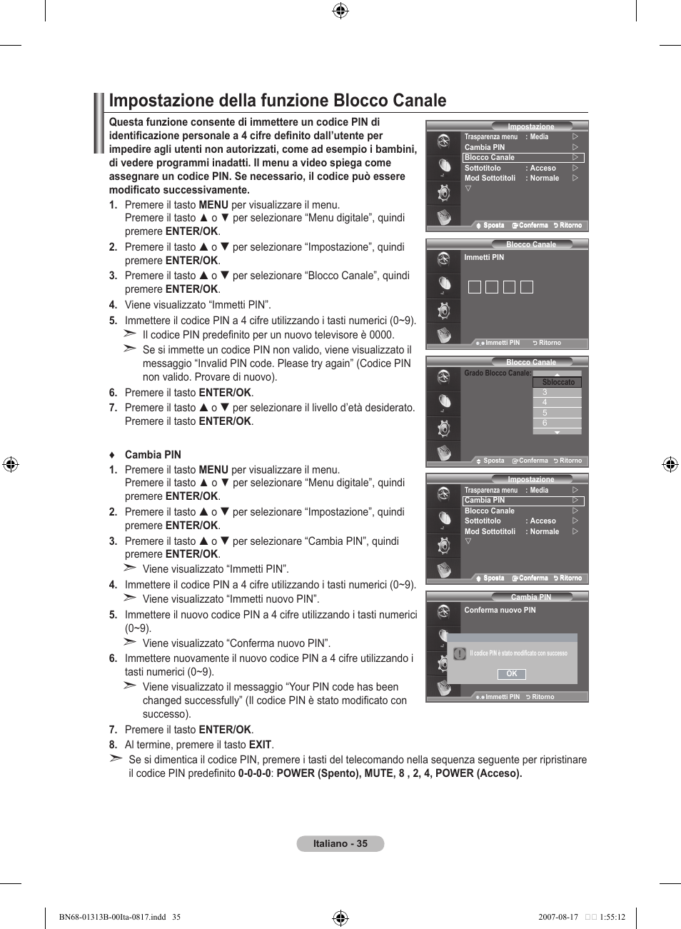 Impostazione della funzione blocco canale | Samsung LE52F96BD User Manual | Page 293 / 516