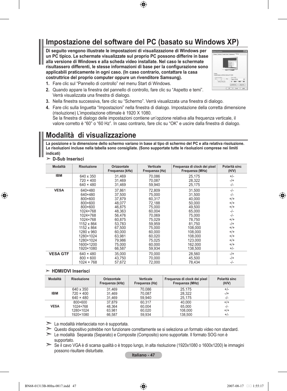 Modalità di visualizzazione | Samsung LE52F96BD User Manual | Page 305 / 516