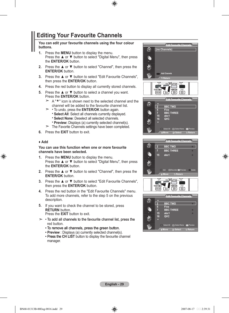 Editing your favourite channels | Samsung LE52F96BD User Manual | Page 31 / 516