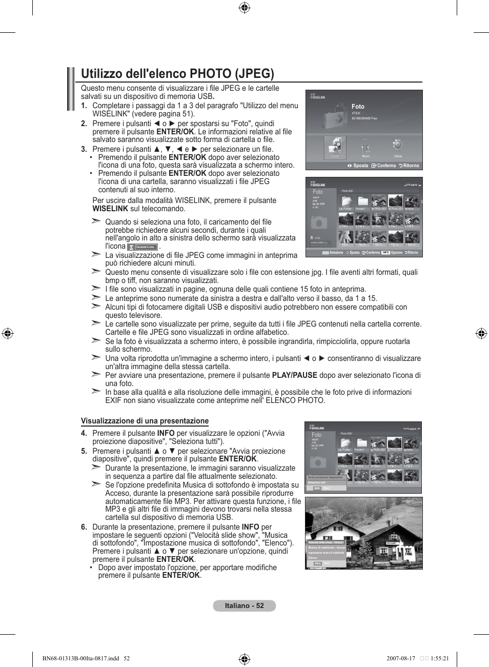 Utilizzo dell'elenco photo (jpeg) | Samsung LE52F96BD User Manual | Page 310 / 516