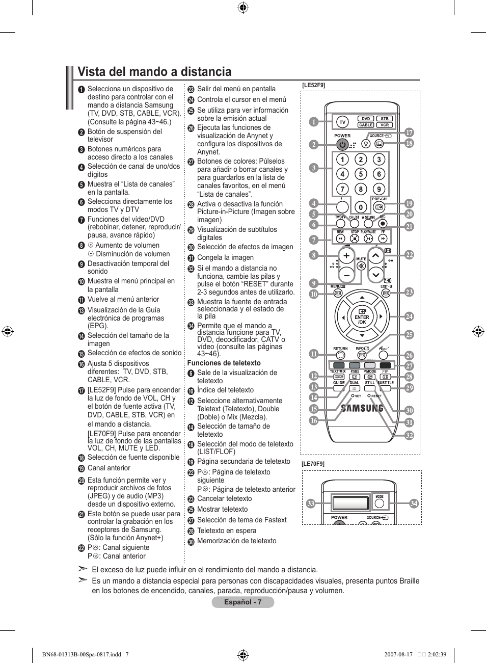 Vista del mando a distancia | Samsung LE52F96BD User Manual | Page 331 / 516
