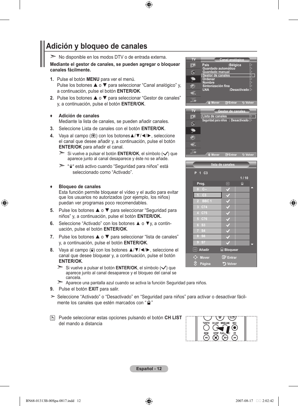 Adición y bloqueo de canales | Samsung LE52F96BD User Manual | Page 336 / 516