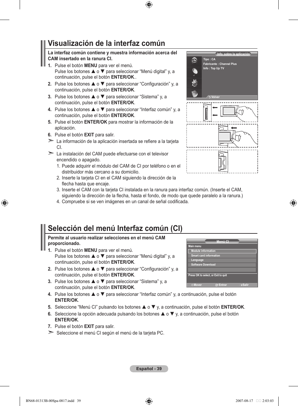 Visualización de la interfaz común, Selección del menú interfaz común (ci) | Samsung LE52F96BD User Manual | Page 363 / 516