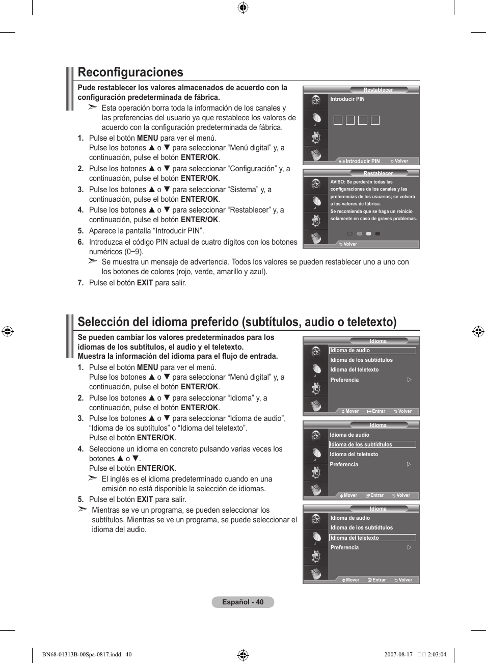 Reconfiguraciones | Samsung LE52F96BD User Manual | Page 364 / 516