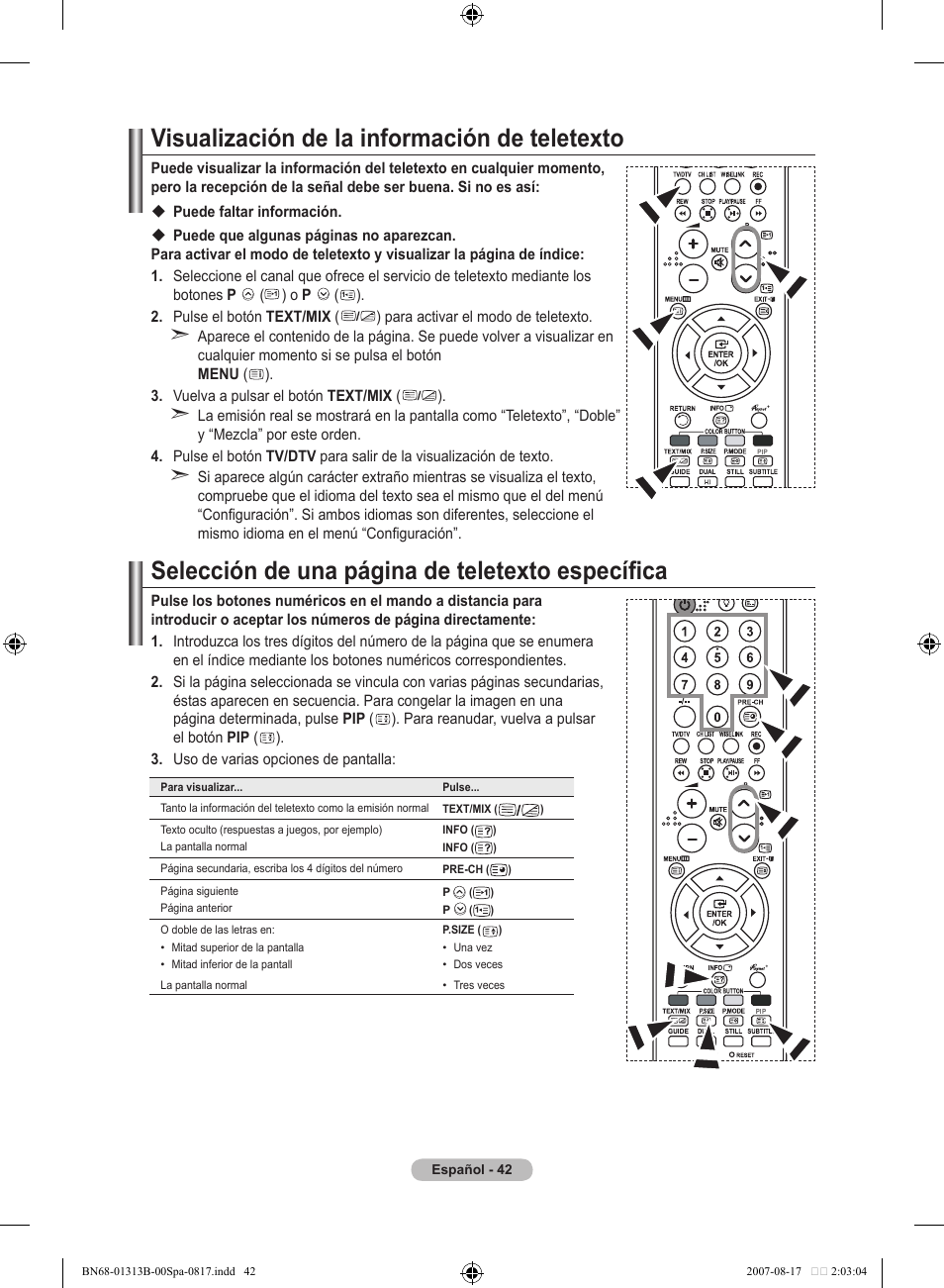 Visualización de la información de teletexto, Selección de una página de teletexto específica | Samsung LE52F96BD User Manual | Page 366 / 516