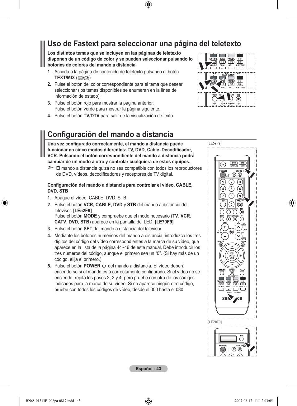 Configuración del mando a distancia | Samsung LE52F96BD User Manual | Page 367 / 516