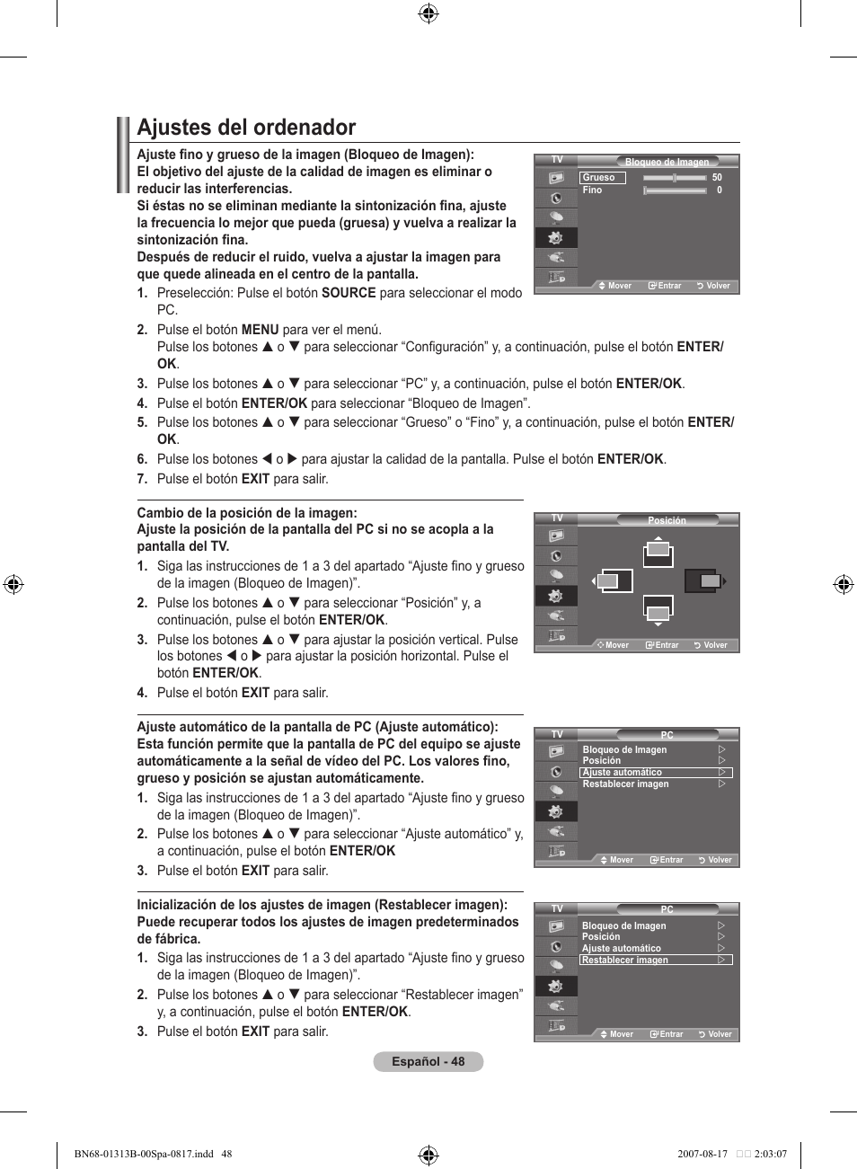 Ajustes del ordenador | Samsung LE52F96BD User Manual | Page 372 / 516