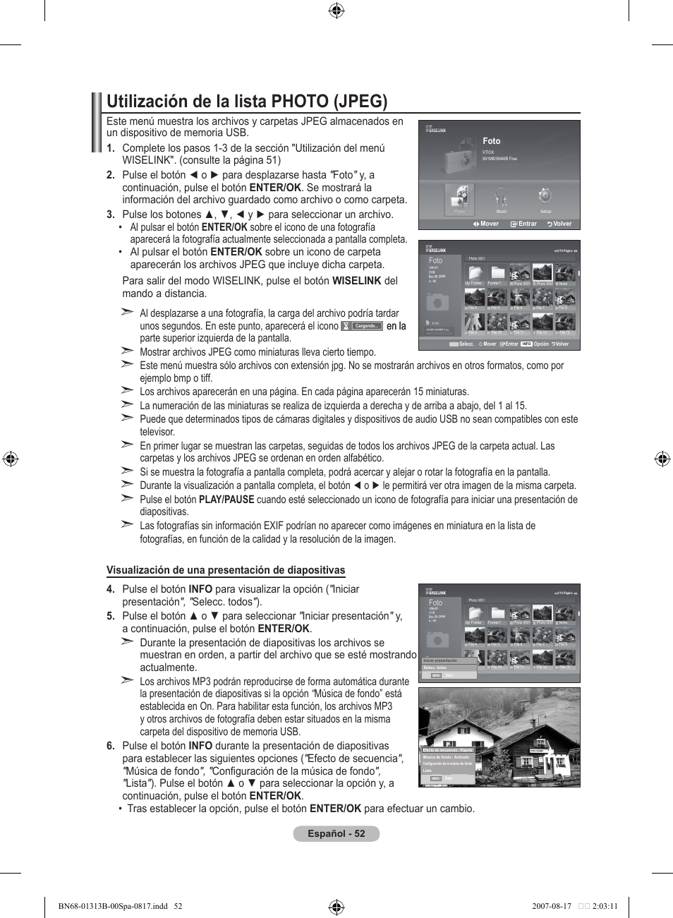 Utilización de la lista photo (jpeg) | Samsung LE52F96BD User Manual | Page 376 / 516