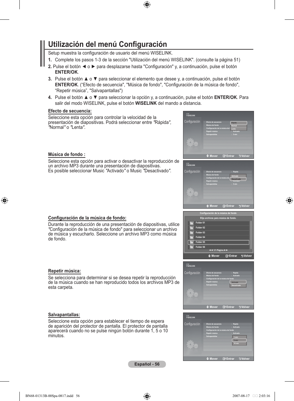 Utilización del menú configuración, Español - 5 | Samsung LE52F96BD User Manual | Page 380 / 516