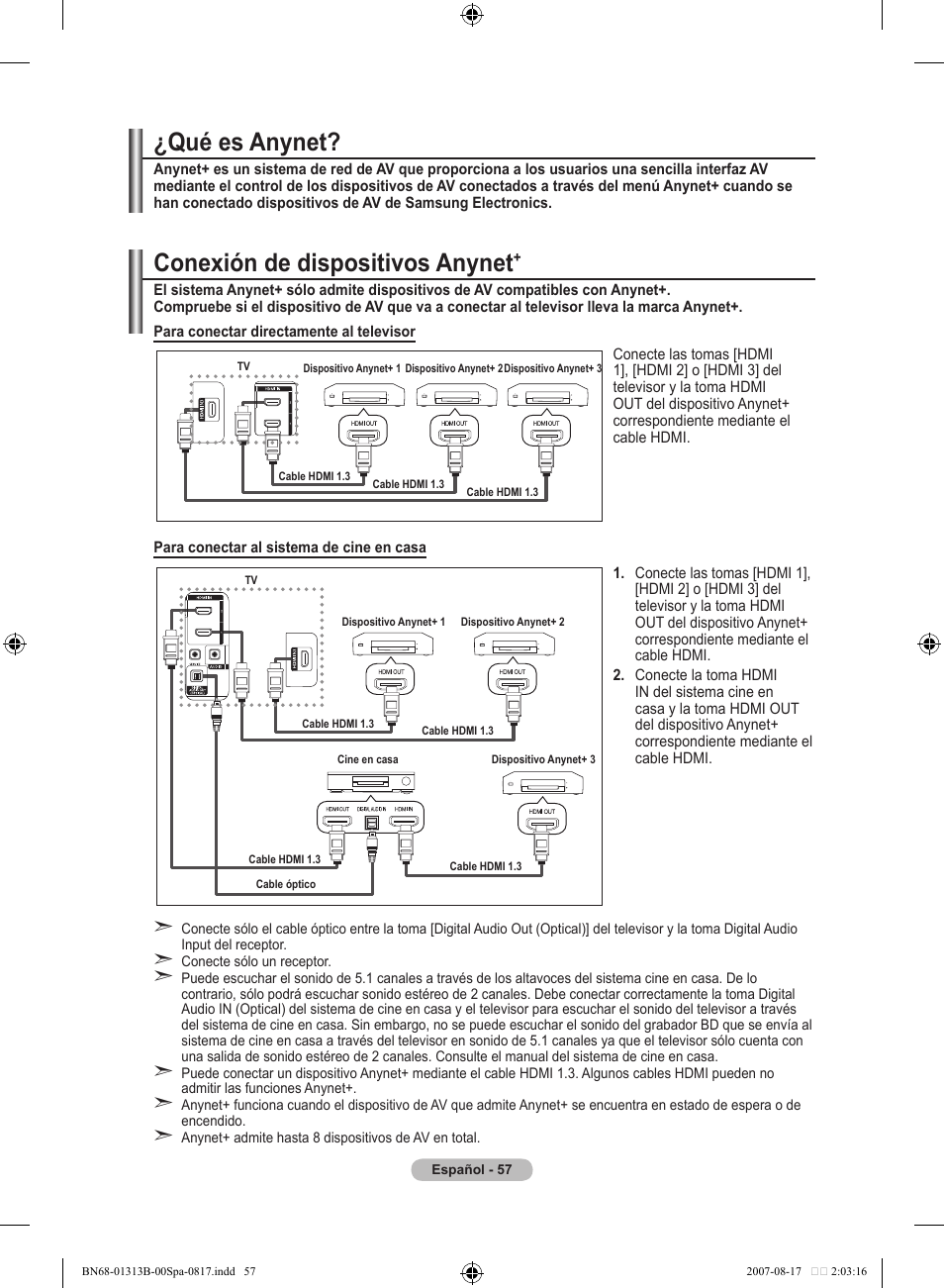 Conexión de dispositivos anynet, Qué es anynet | Samsung LE52F96BD User Manual | Page 381 / 516
