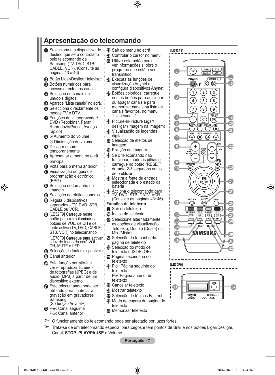 Apresentação do telecomando | Samsung LE52F96BD User Manual | Page 395 / 516