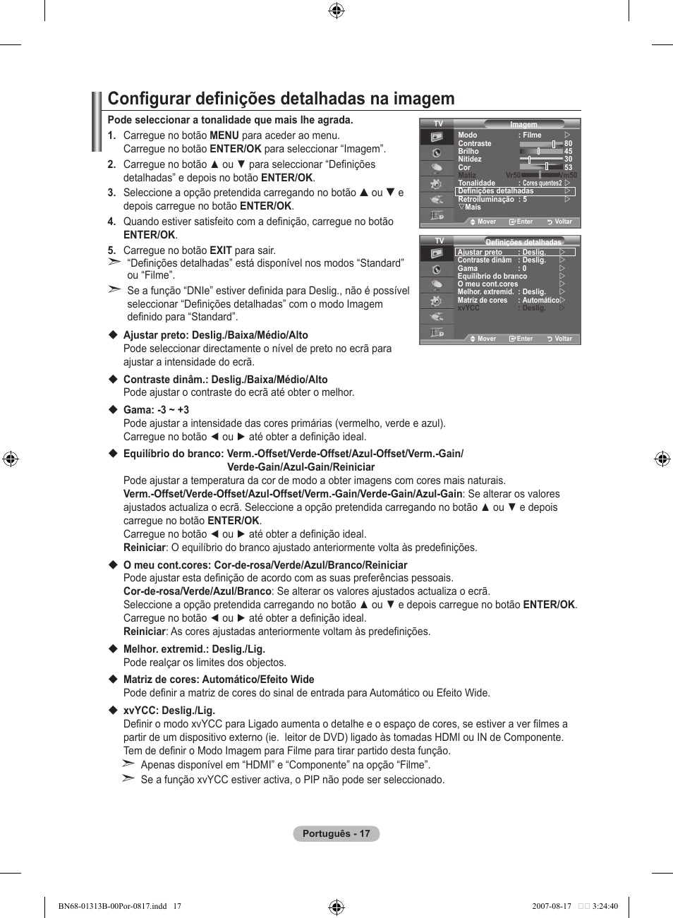 Configurar definições detalhadas na imagem | Samsung LE52F96BD User Manual | Page 405 / 516