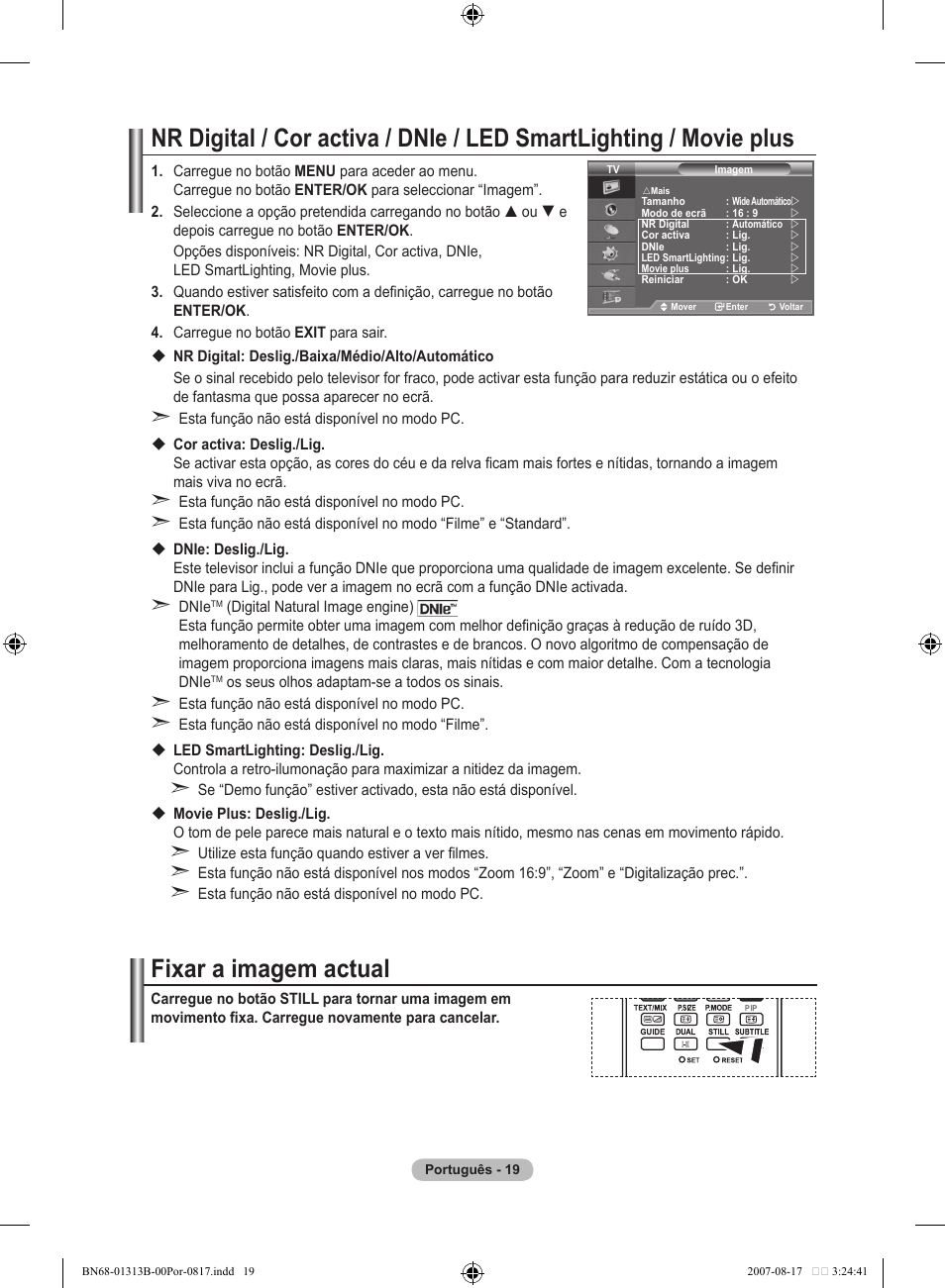 Fixar a imagem actual | Samsung LE52F96BD User Manual | Page 407 / 516