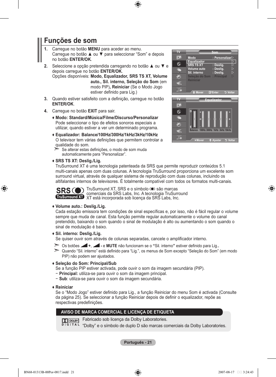 Funções de som | Samsung LE52F96BD User Manual | Page 409 / 516
