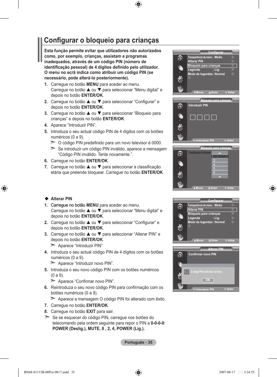 Configurar o bloqueio para crianças | Samsung LE52F96BD User Manual | Page 423 / 516