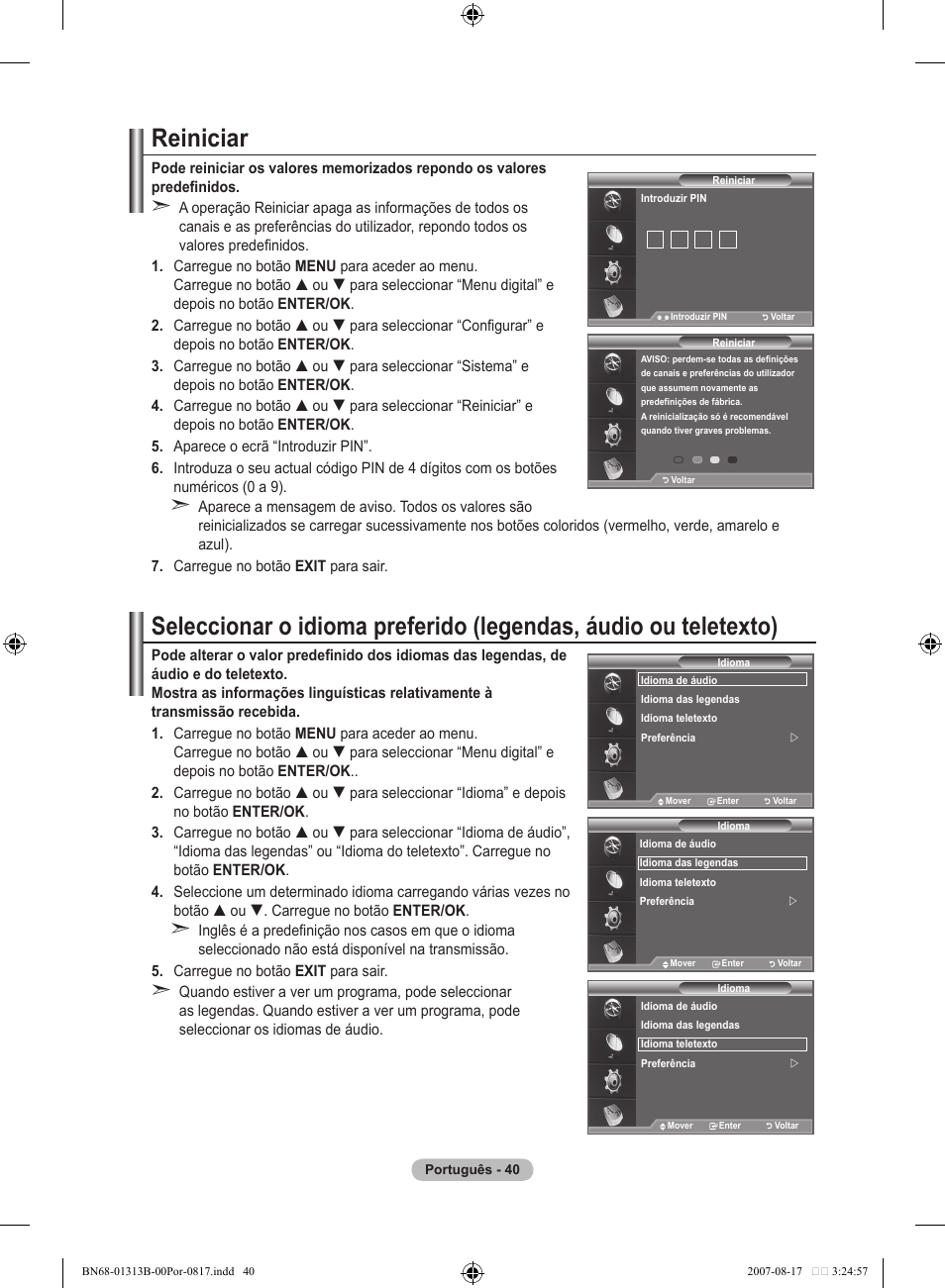 Reiniciar | Samsung LE52F96BD User Manual | Page 428 / 516