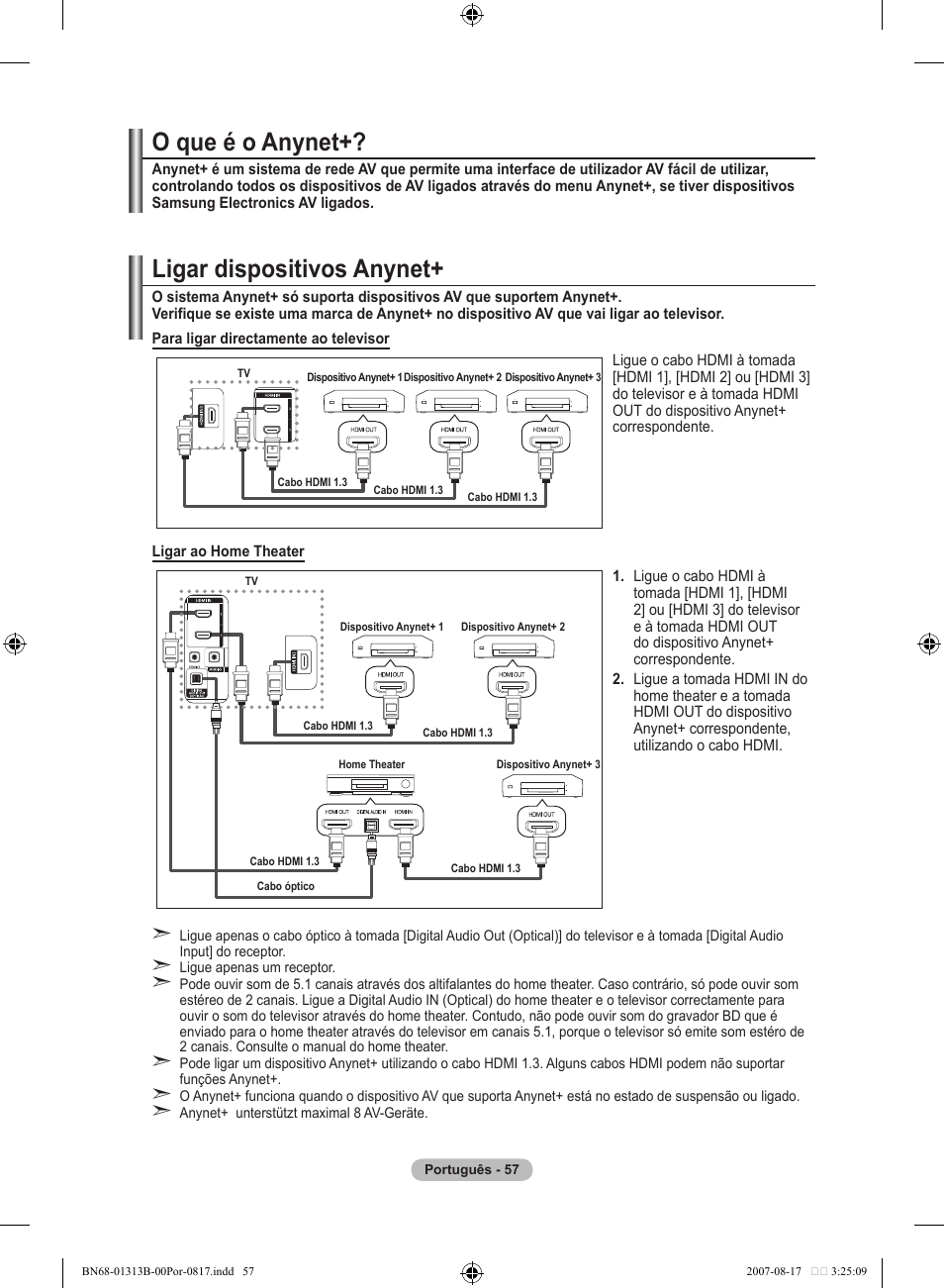 O que é o anynet, Ligar dispositivos anynet | Samsung LE52F96BD User Manual | Page 445 / 516