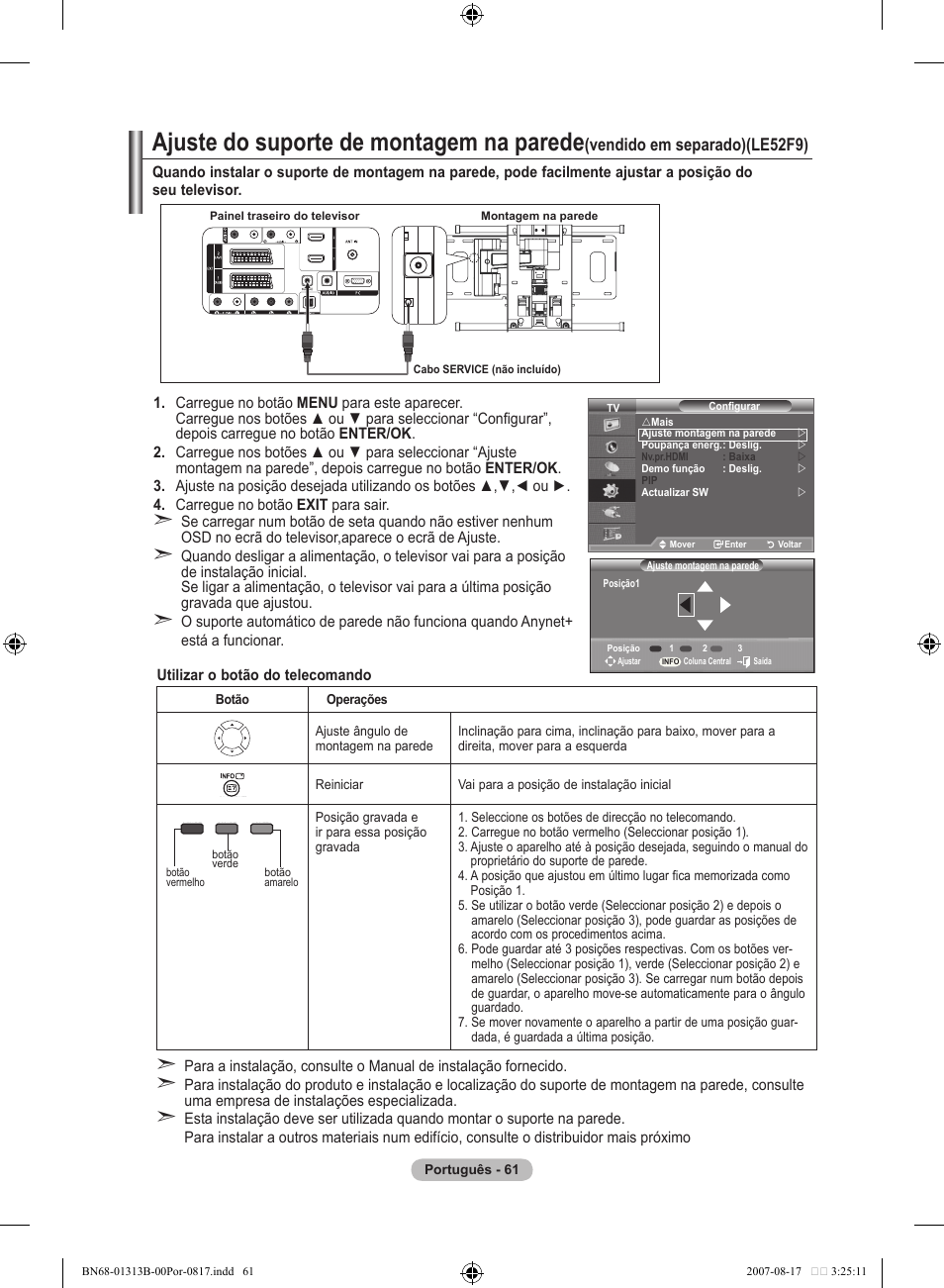 Ajuste do suporte de montagem na parede, Vendido em separado)(le5f9) | Samsung LE52F96BD User Manual | Page 449 / 516